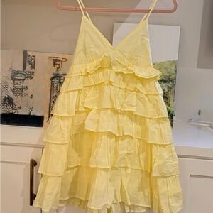 American Threads Yellow Ruffle Mini Dress